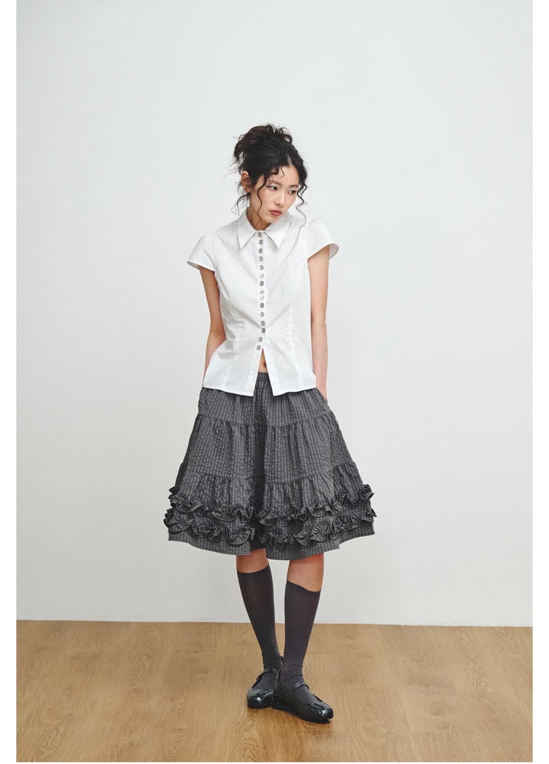 Plzproject 핀 스트라이프 버튼 탑 셔츠 상품이미지4