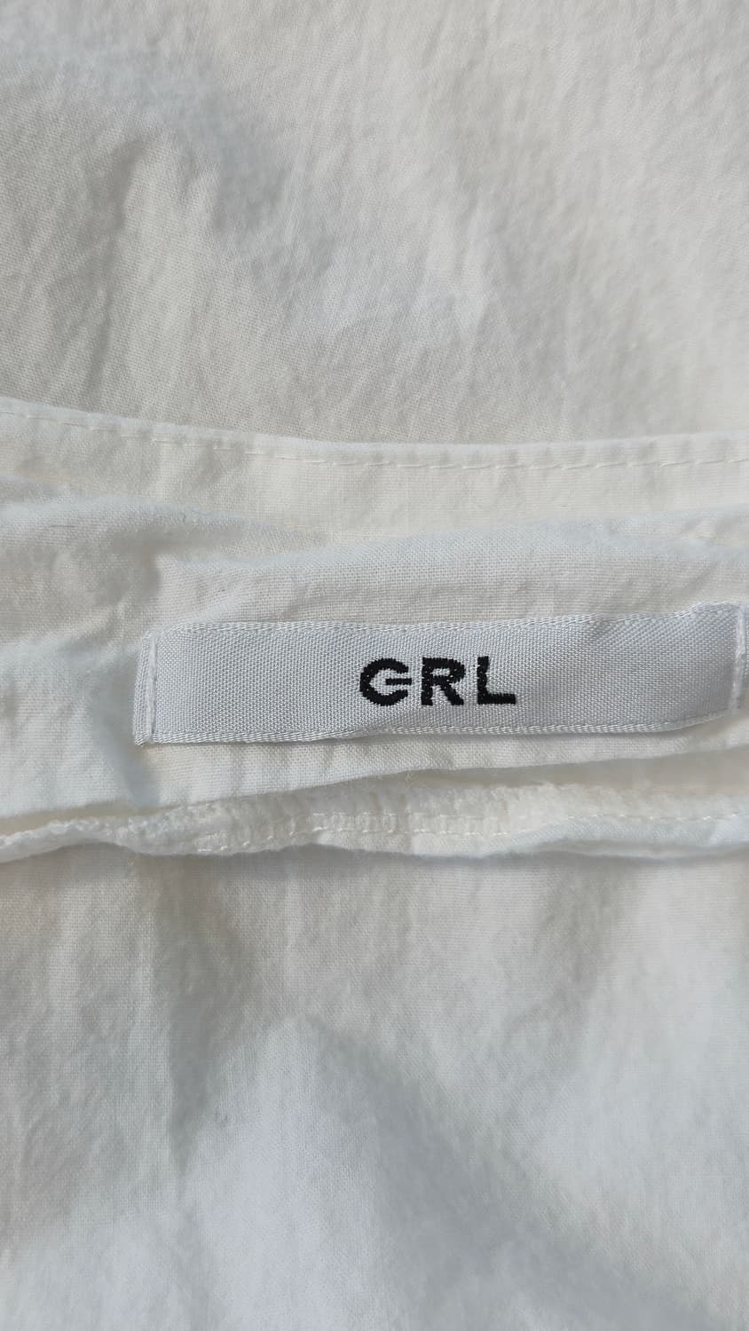 GRL 스퀘어넥 퍼프 원피스 화이트 M 버튼 반팔 소매 리본 상품이미지4