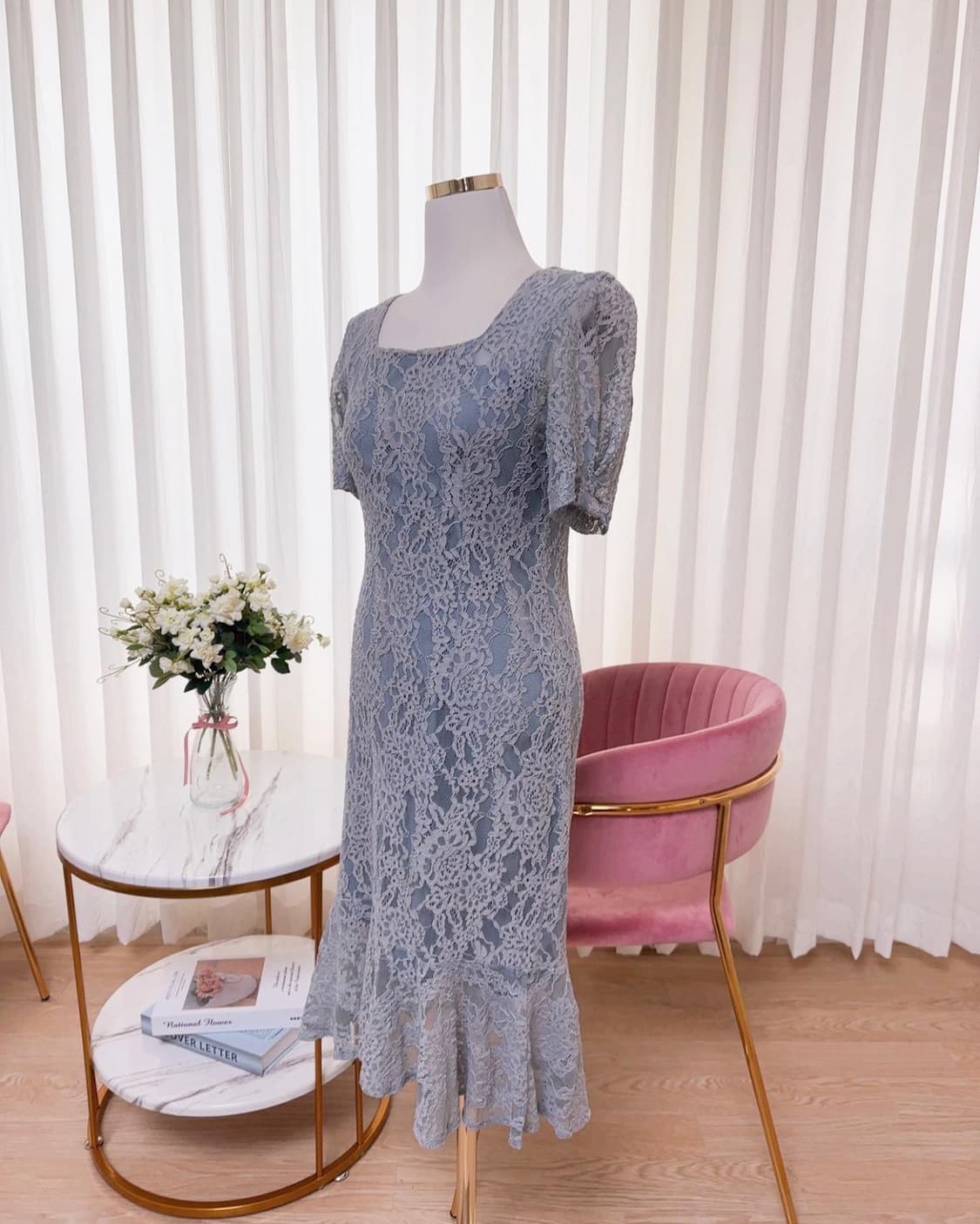 스퀘어넥 머메이드 어깨퍼프 레이스 원피스 상품이미지8