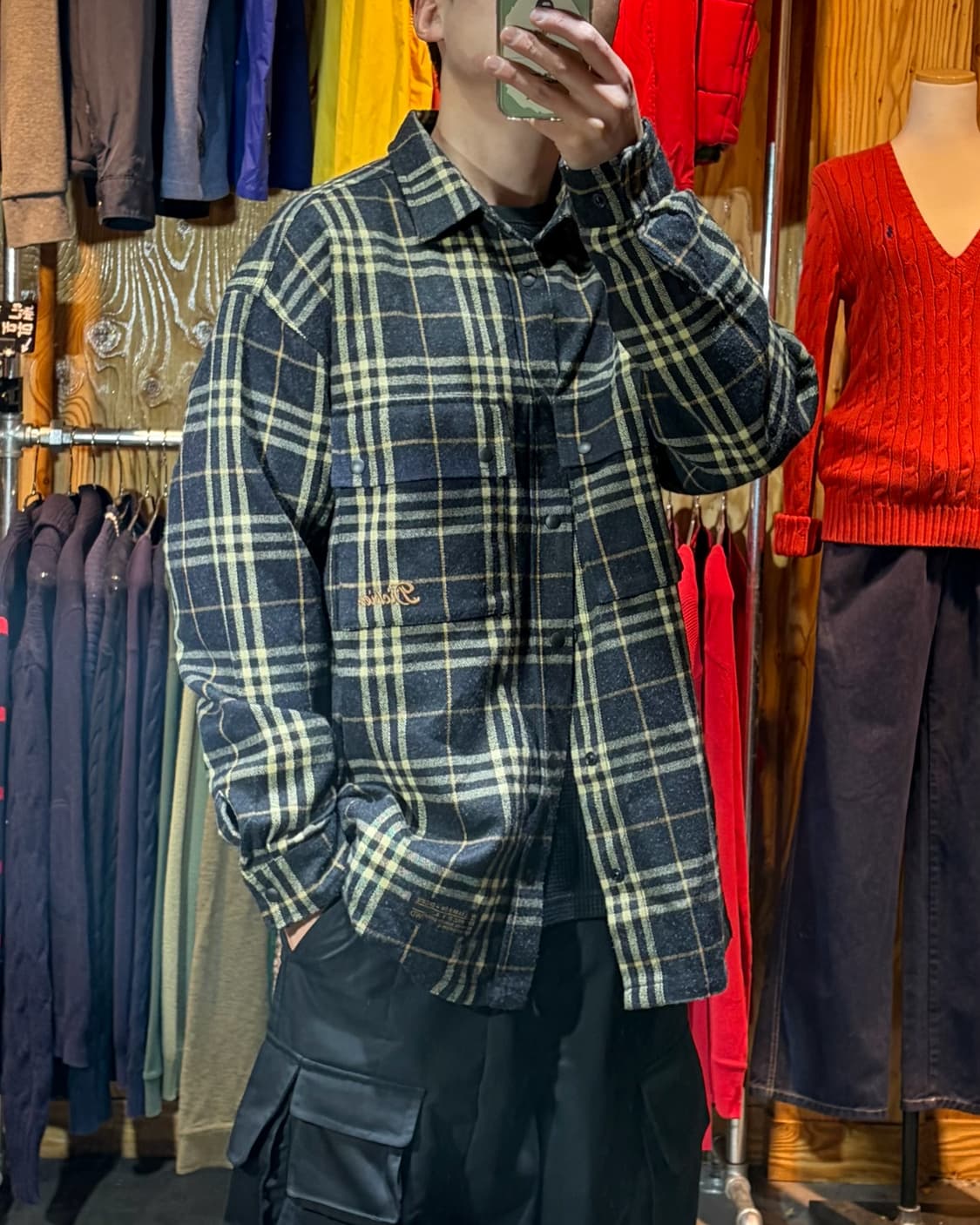 XL 디키즈 투포켓 빅스펠링 체크패턴 셔츠 상품이미지1