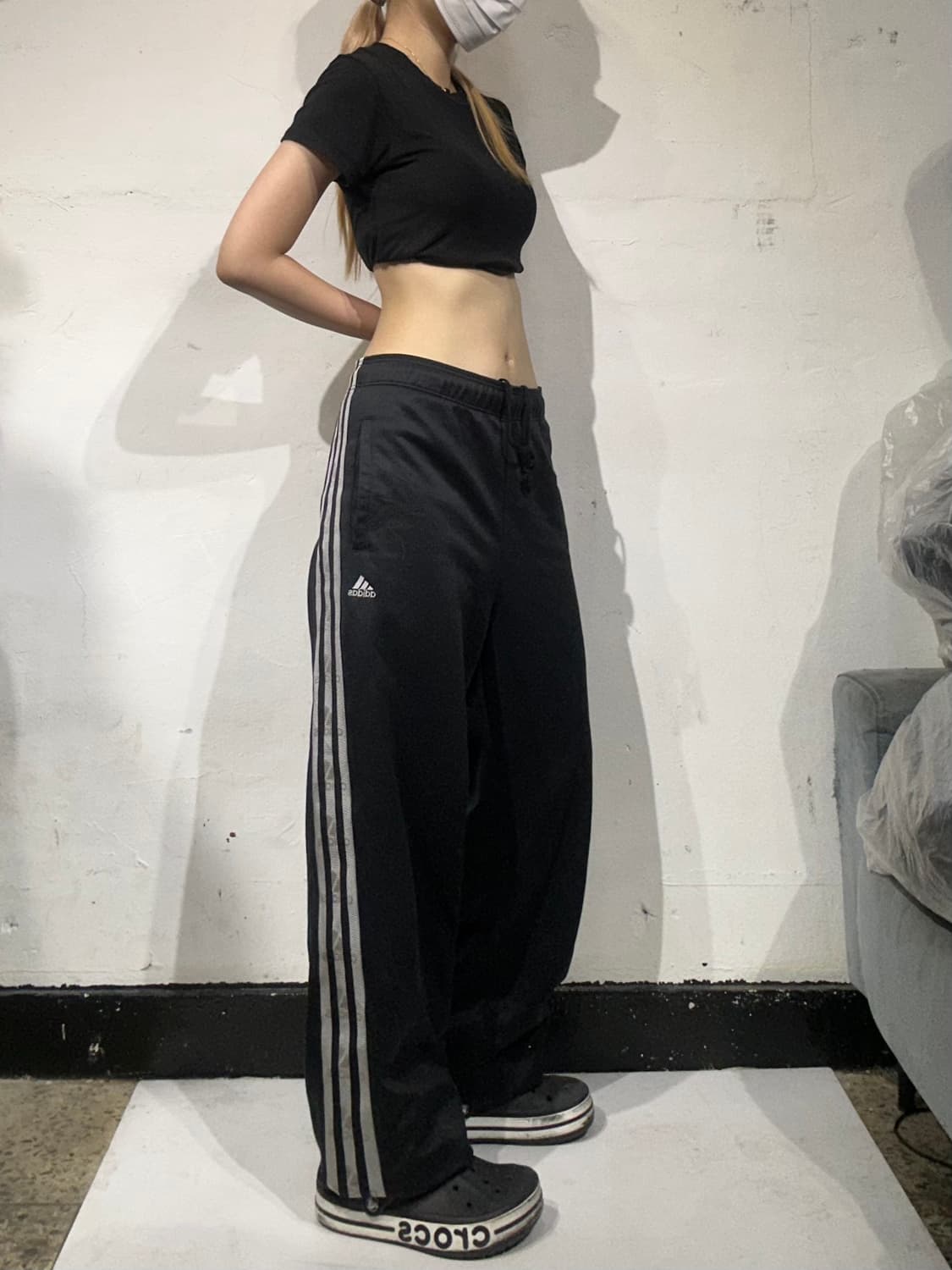 아디다스 블랙 그레이 삼선 로고 와이드 팬츠 L 상품이미지1