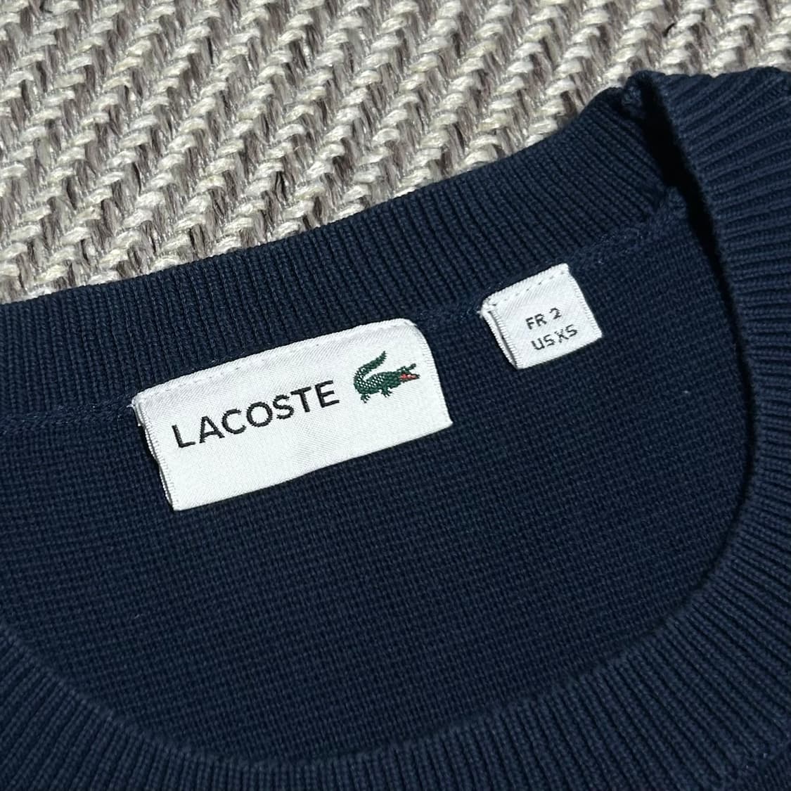 [S] Lacoste 라코스테 우먼즈 네이비 스트라이프 코튼 라운드 니트 상품이미지6