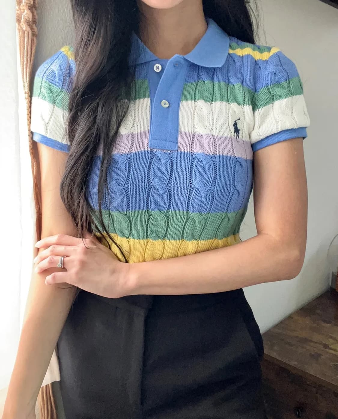 [M] 폴로 랄프로렌 스트라이프 케이블 니트 카라티 상품이미지1