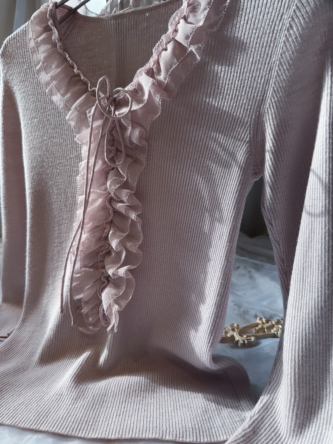 Chiffon Ruffled Ribbed Top 0130 상품이미지5