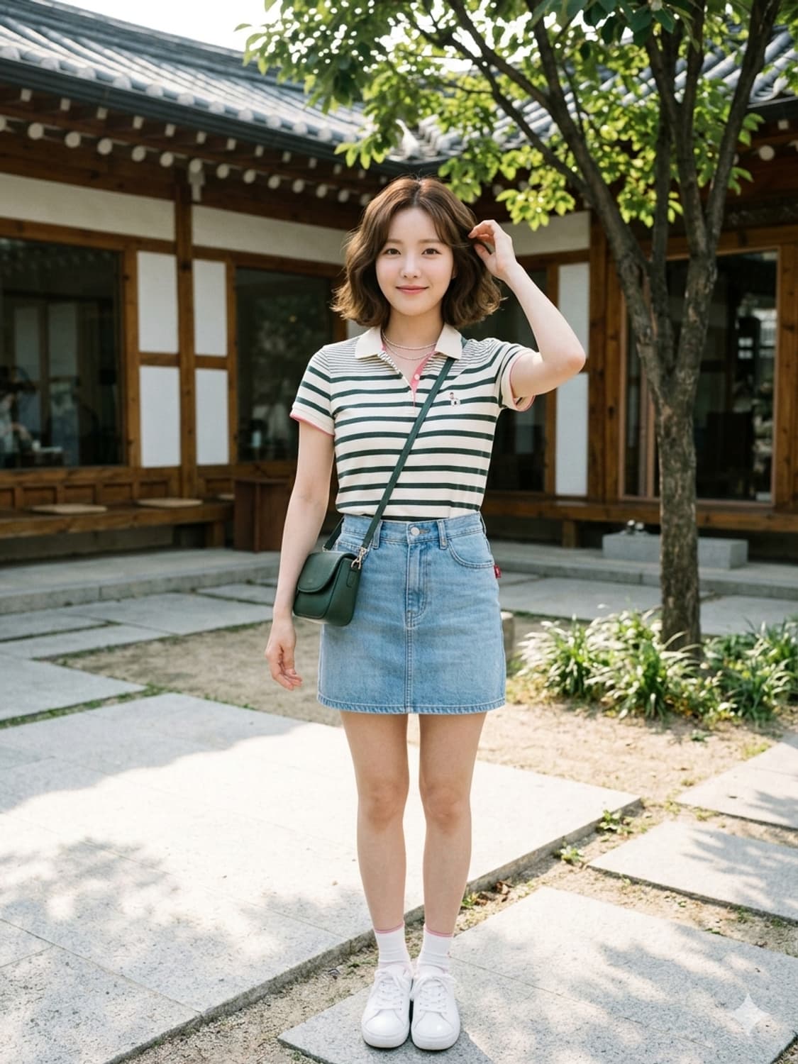 HAZZYS 해지스 딥그린 스트라이프 반팔 카라티 상품이미지1