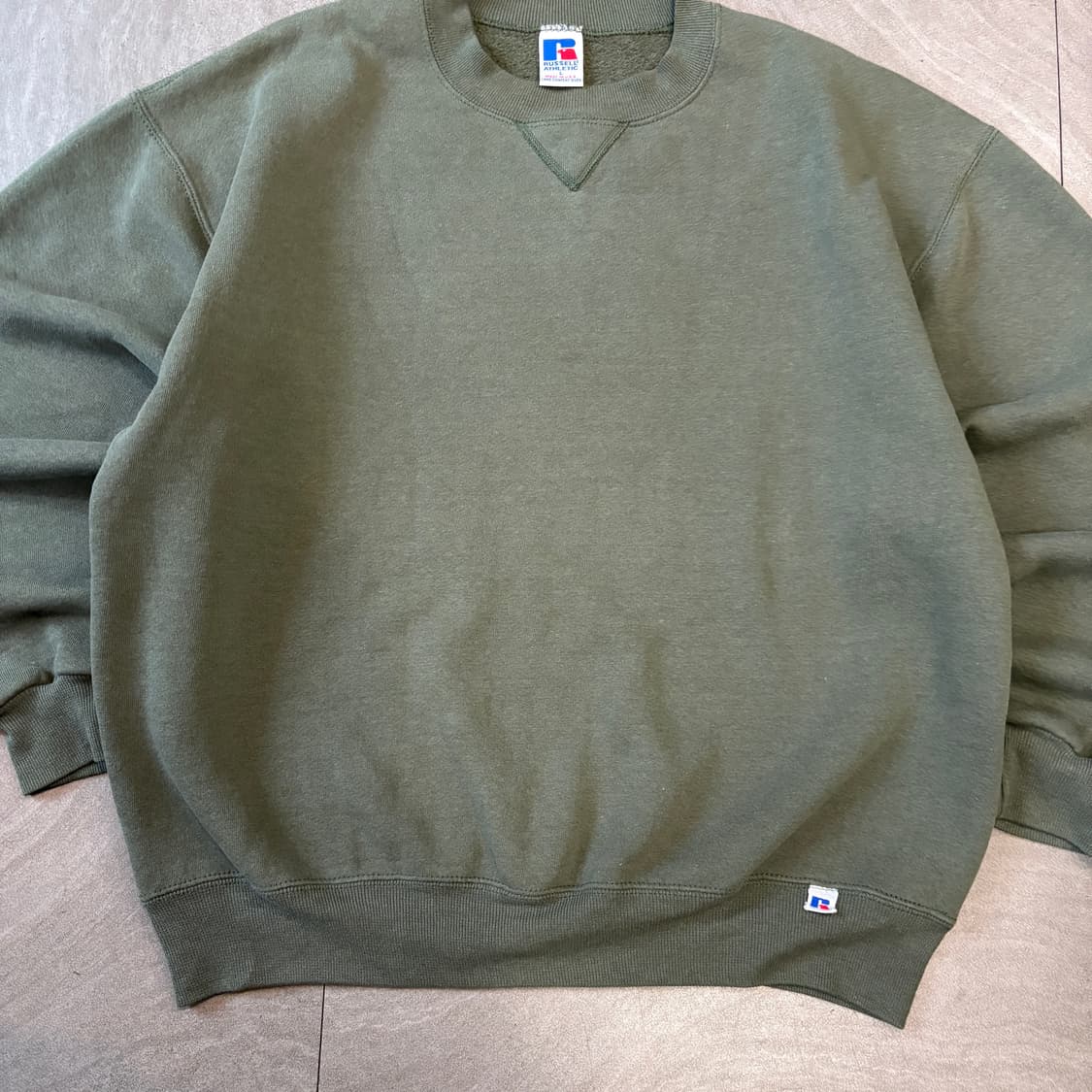 90s 90년대 미국 생산 러셀 블랭크 라이트 카키 스웻셔츠 상품이미지4