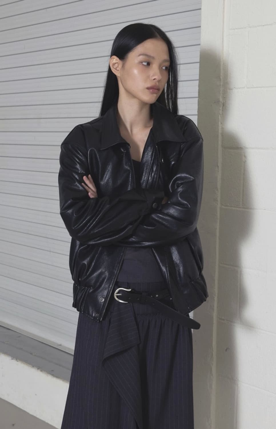 오데스/ordes  LEATHER PADDED JUMPER - BLACK 상품이미지2