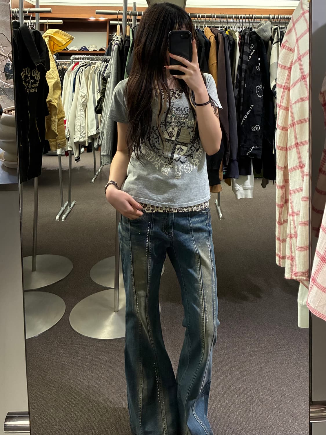 L)Japanese vintage 여성 펑크 y2k 아일렛 반팔 티셔츠 상품이미지8