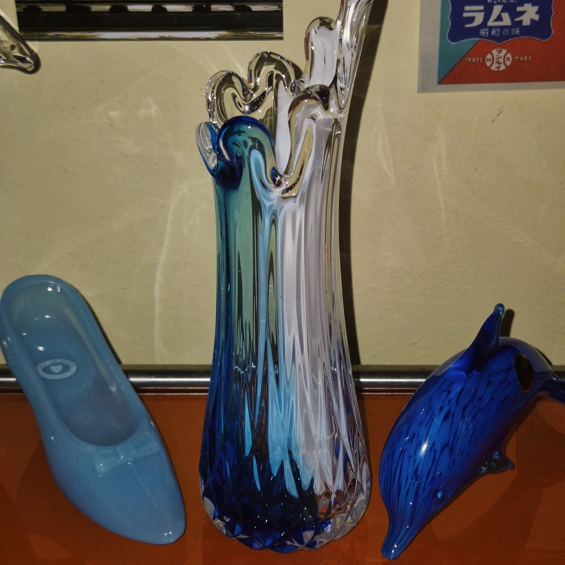 70s 타지마 핸드블로운 블루 산호 마블 꽃병 상품이미지6