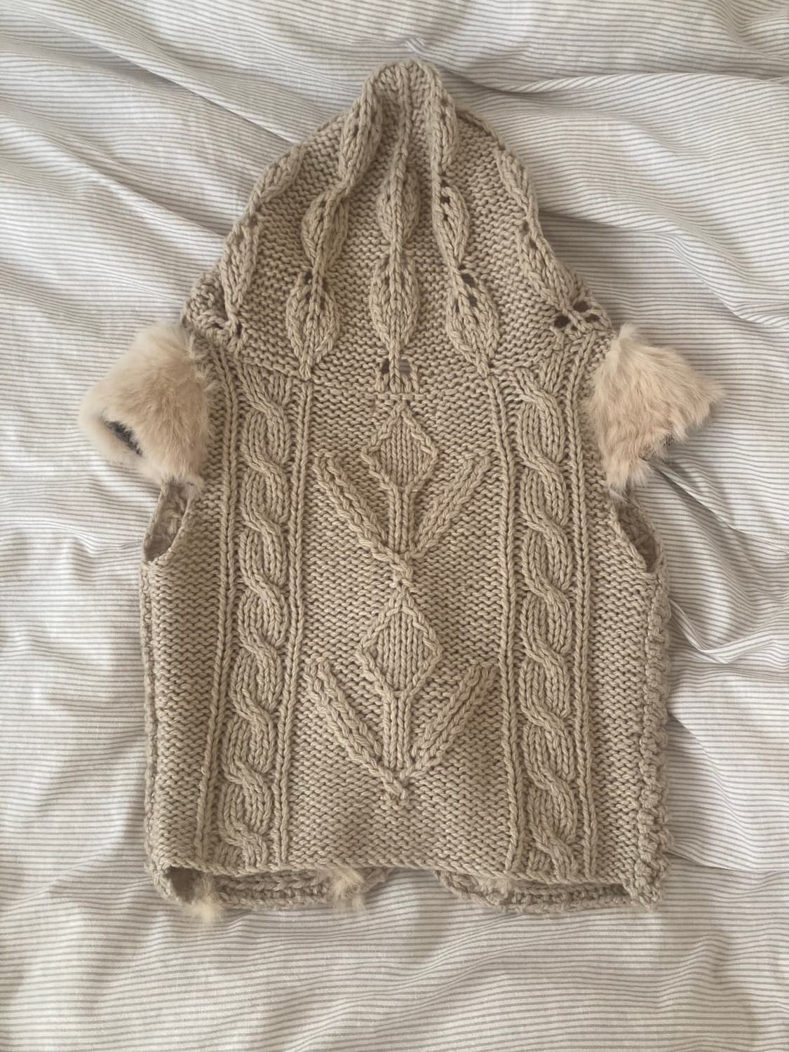 빈티지 모리걸 반팔 가디건 퍼 니트 베스트 조끼 상품이미지2