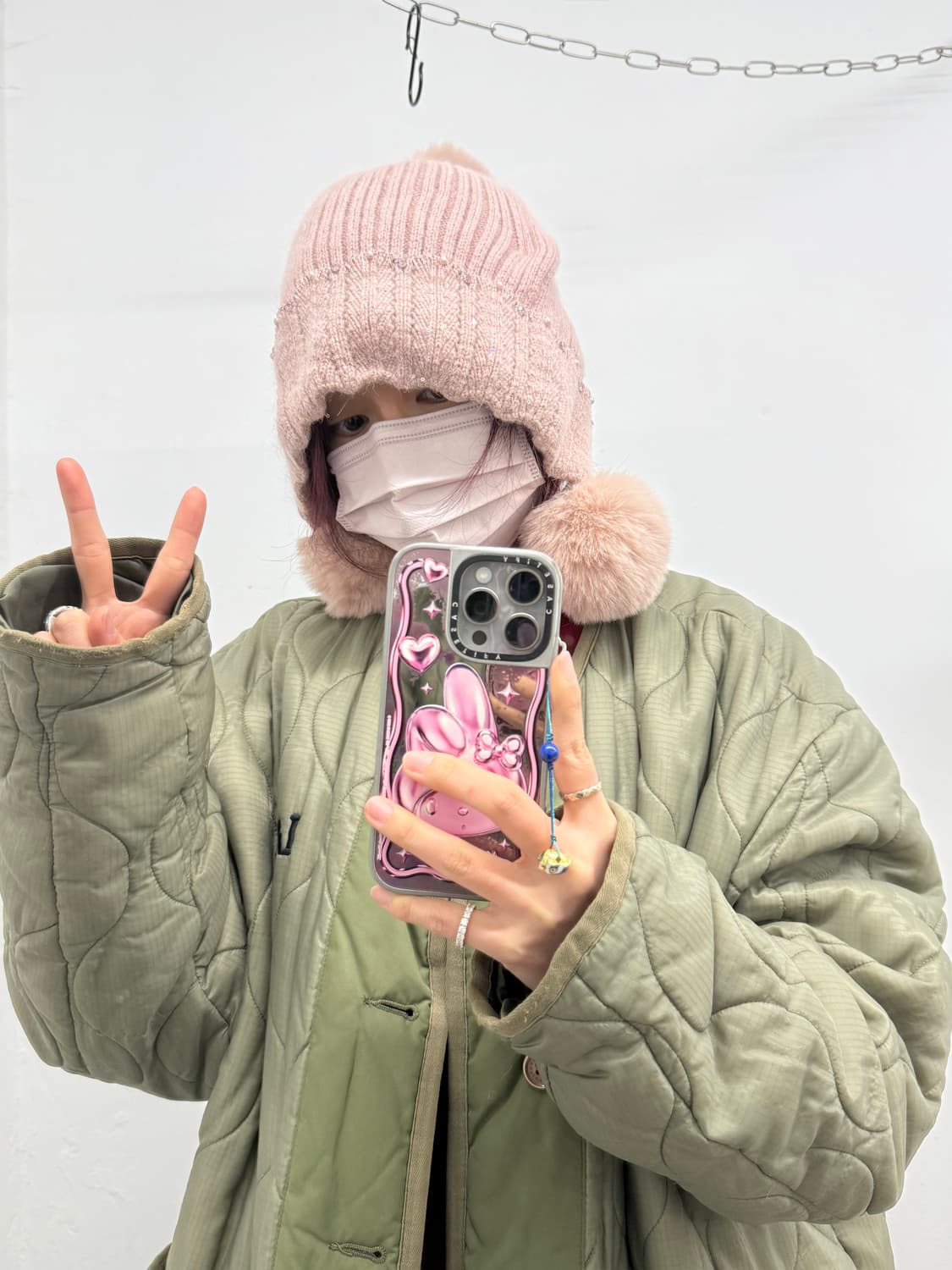 핑크 글리터 루즈 방울 비니 상품이미지4