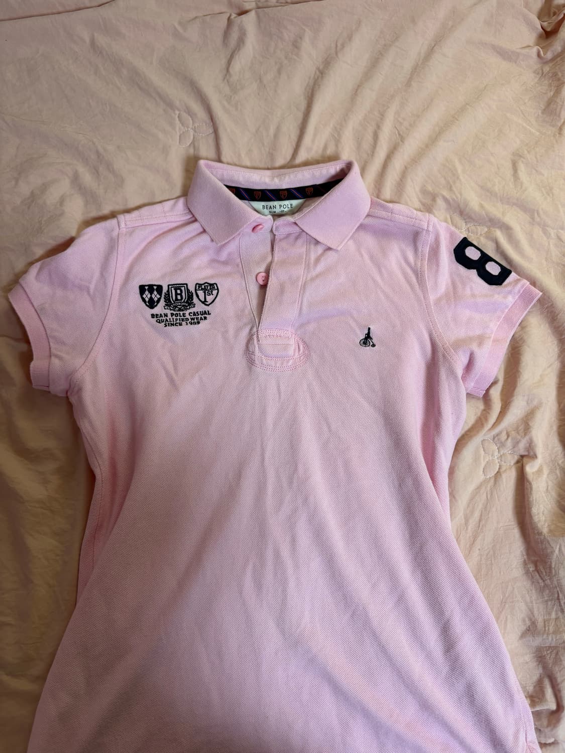 Y2K 대장 빈폴 연핑크 카라 반팔티 상품이미지1