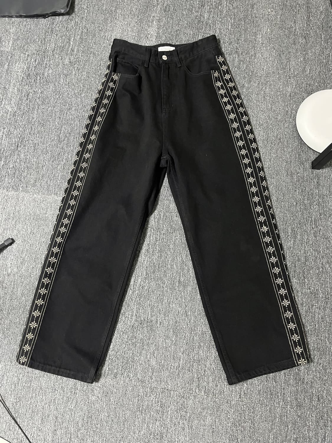 루타 데님 자수 와이드 데님 팬츠 상품이미지1