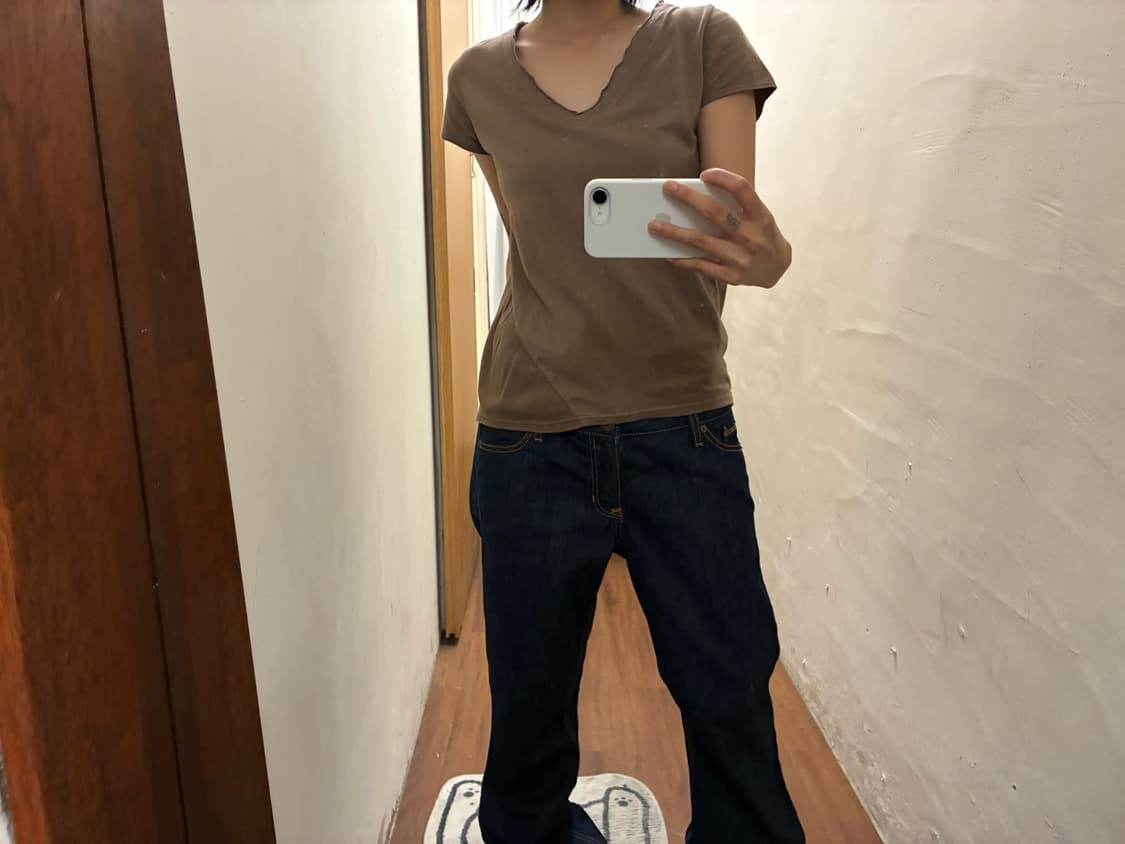 빈티지 브이넥 반팔 티셔츠 컷오프 디테일 브라운 k59 상품이미지2