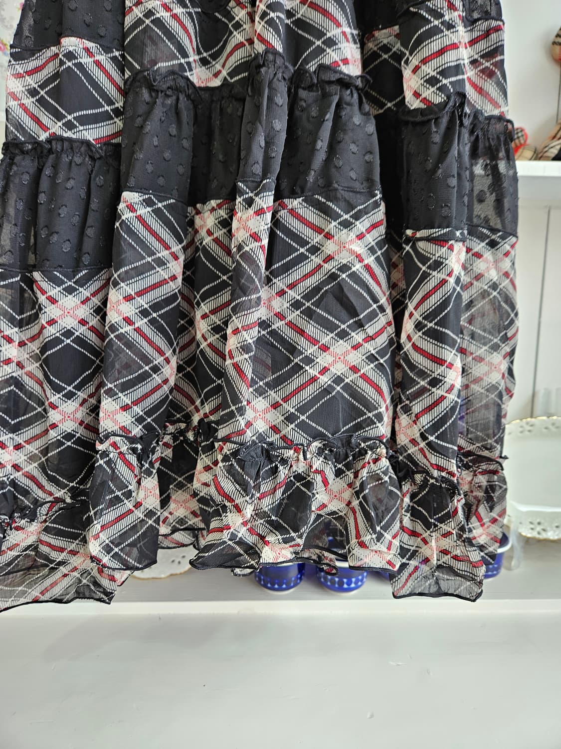 체크 캉캉 도트쉬폰 원피스 상품이미지6