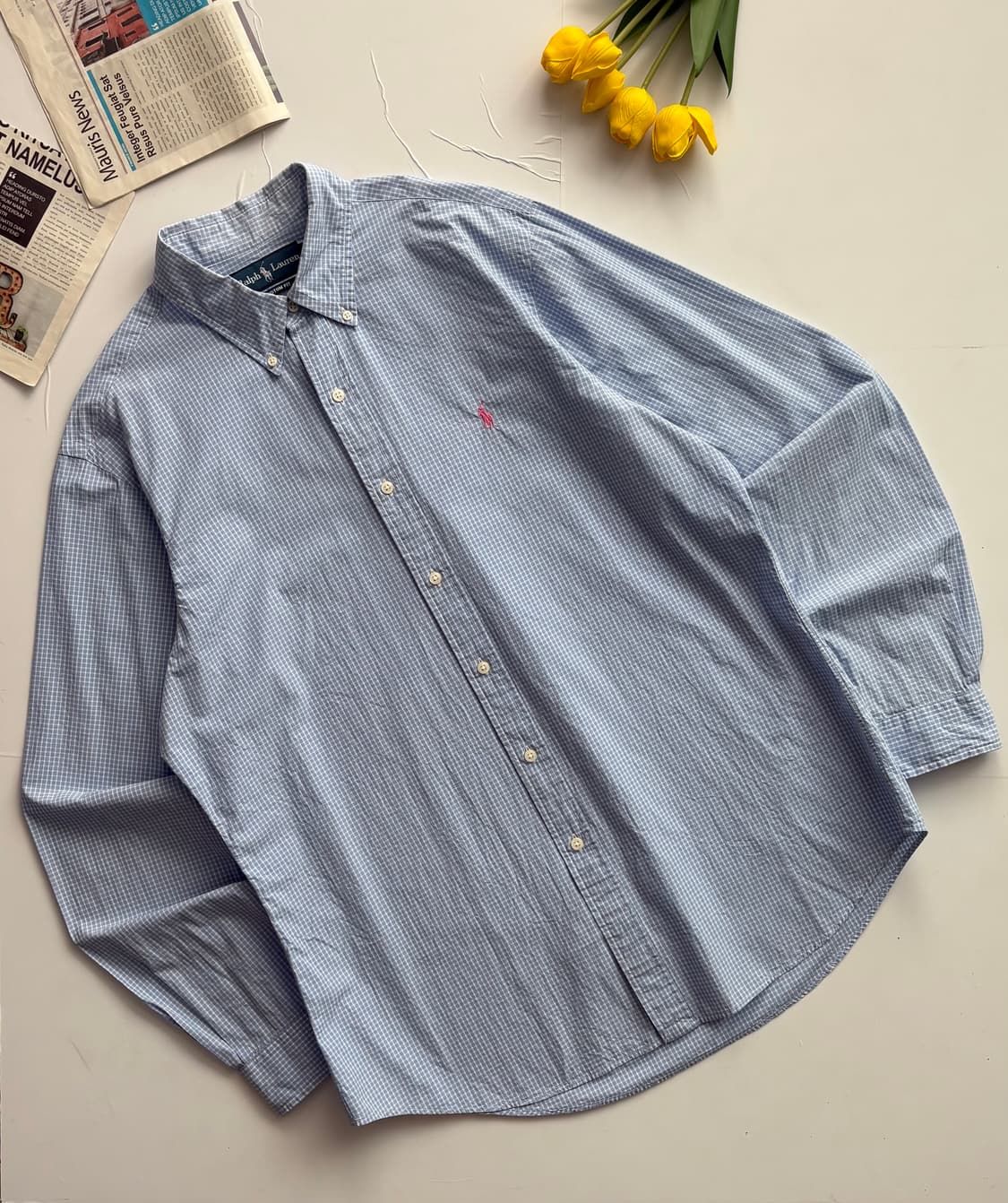 Polo 폴로랄프로렌 소라색 깅엄 체크 셔츠 상품이미지1