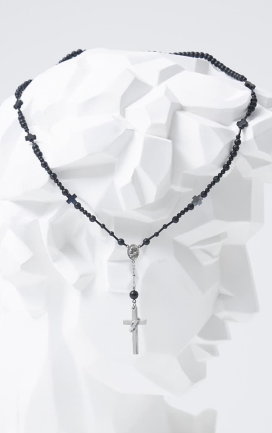 GOZERUFO 블랙 비즈 십자가 묵주 목걸이 상품이미지1