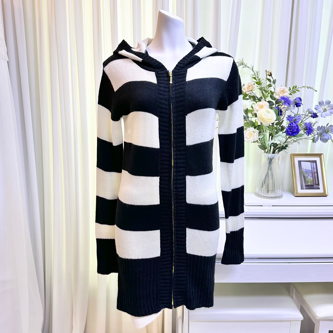 스카이봄버 갸루 스트라이프 니트 후드집업 상품이미지1