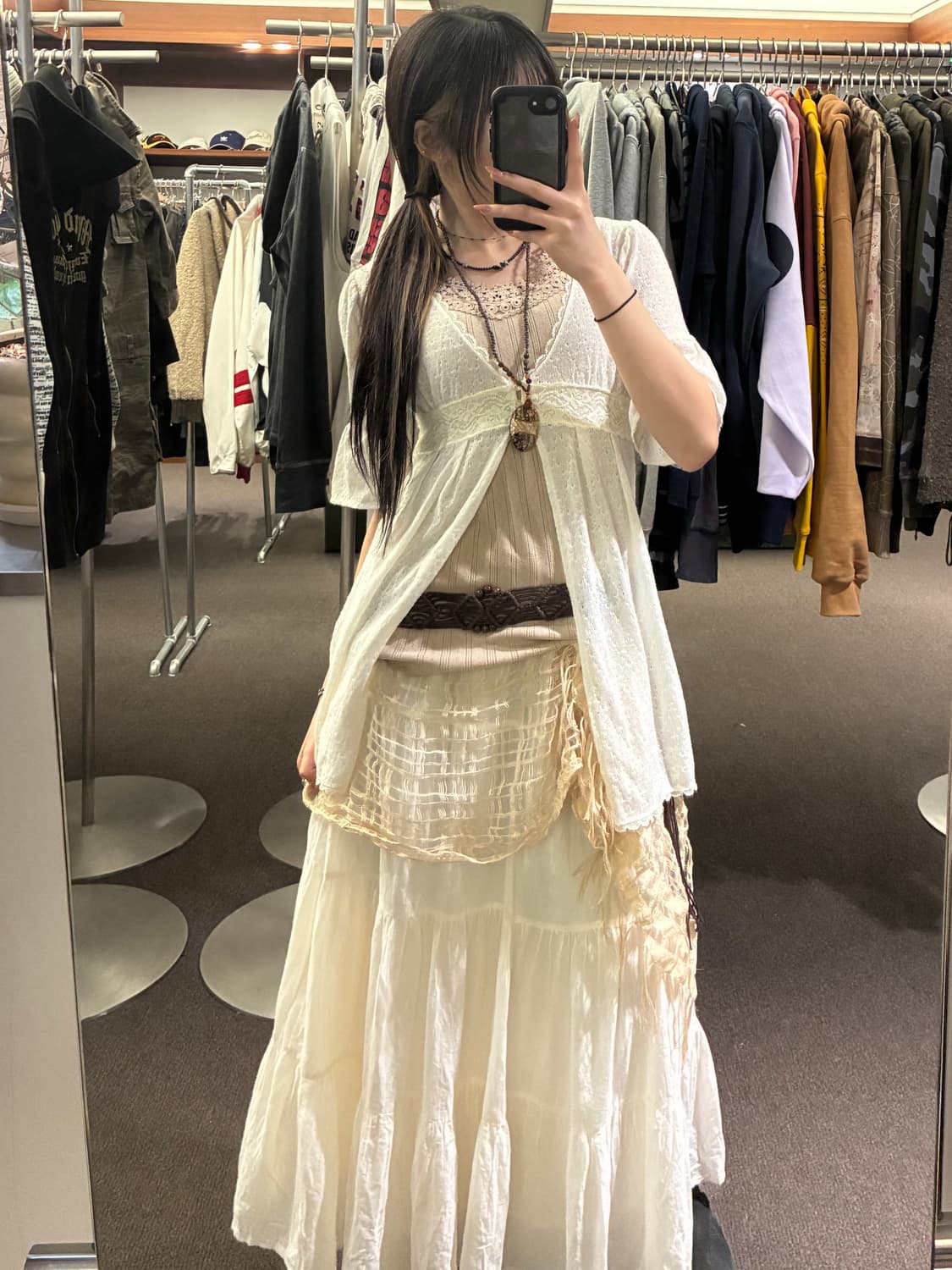 Japanese vintage 그런지 베이지 머플러 상품이미지5