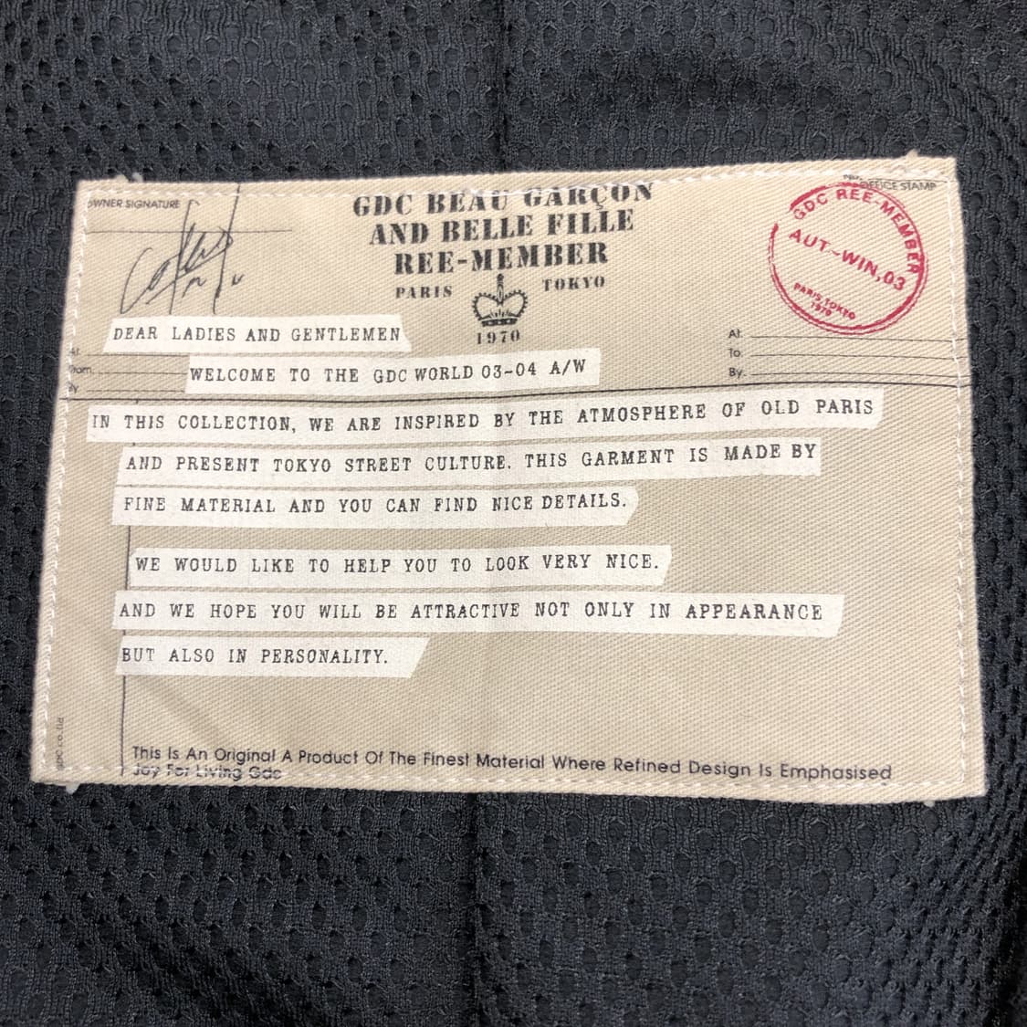 GDC BEAU GARCON (JPN) 울100% 논카라자켓 XL  상품이미지6