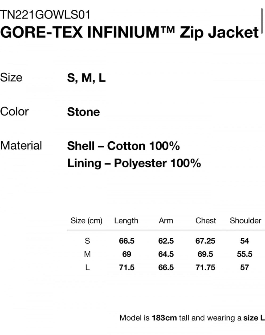 GORE-TEX INFINIUM™ Zip Jacket Stone(S) 상품이미지5