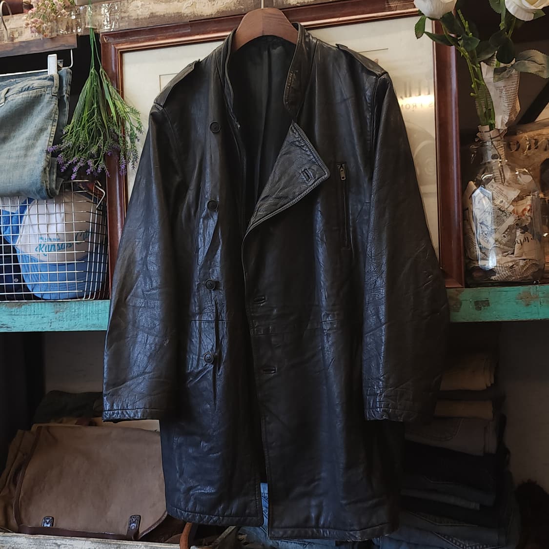90s 프랑스 빈티지 가죽자켓 빈티지 바이커 레더자켓 블랙 50 상품이미지2