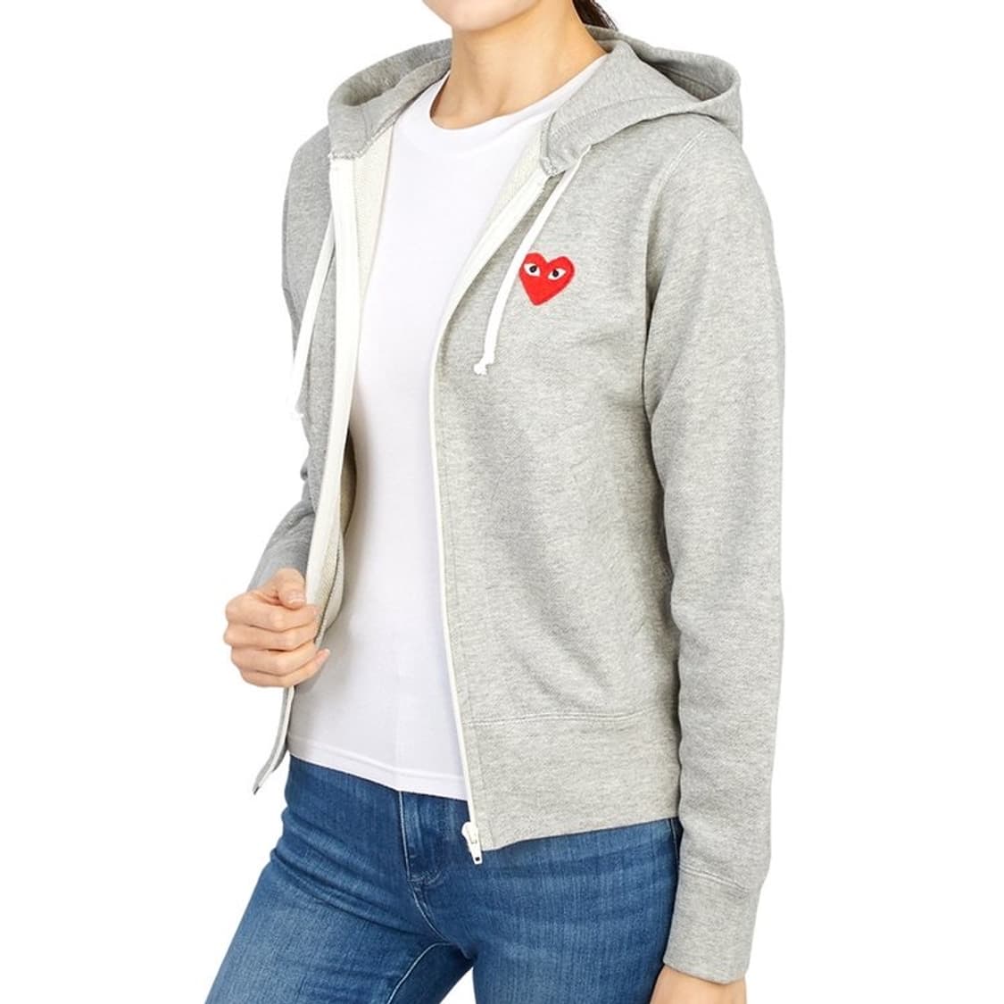 꼼데가르송 레드와펜 여성 후드집업 연그레이 백프린트5하트로고코튼슬리브회색 상품이미지2