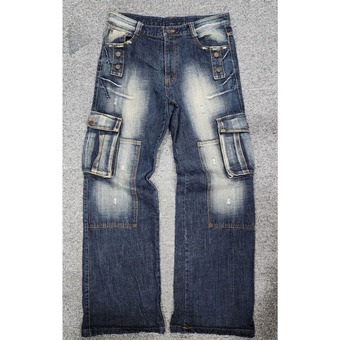 빈티지 데미지 워싱 데님 카고 팬츠 청바지 XL 상품이미지1