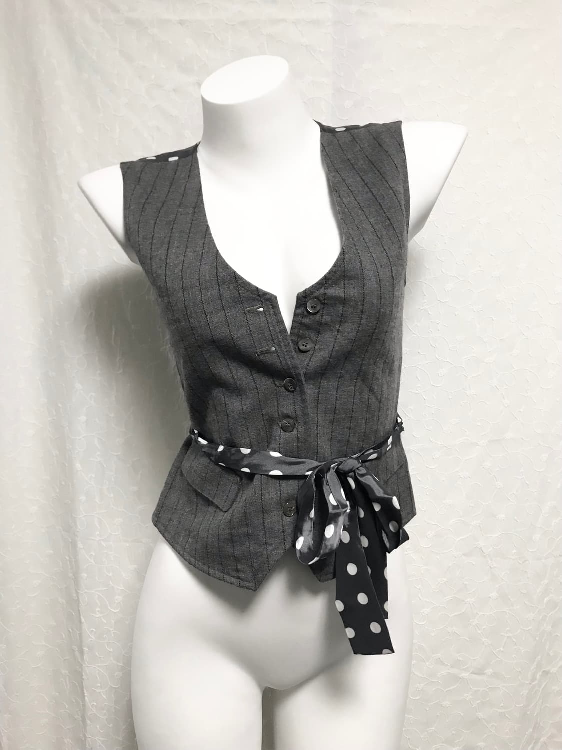 빈티지 simonetta 긱시크 아카이브 믹스 패턴 리본 베스트 조끼 상품이미지3