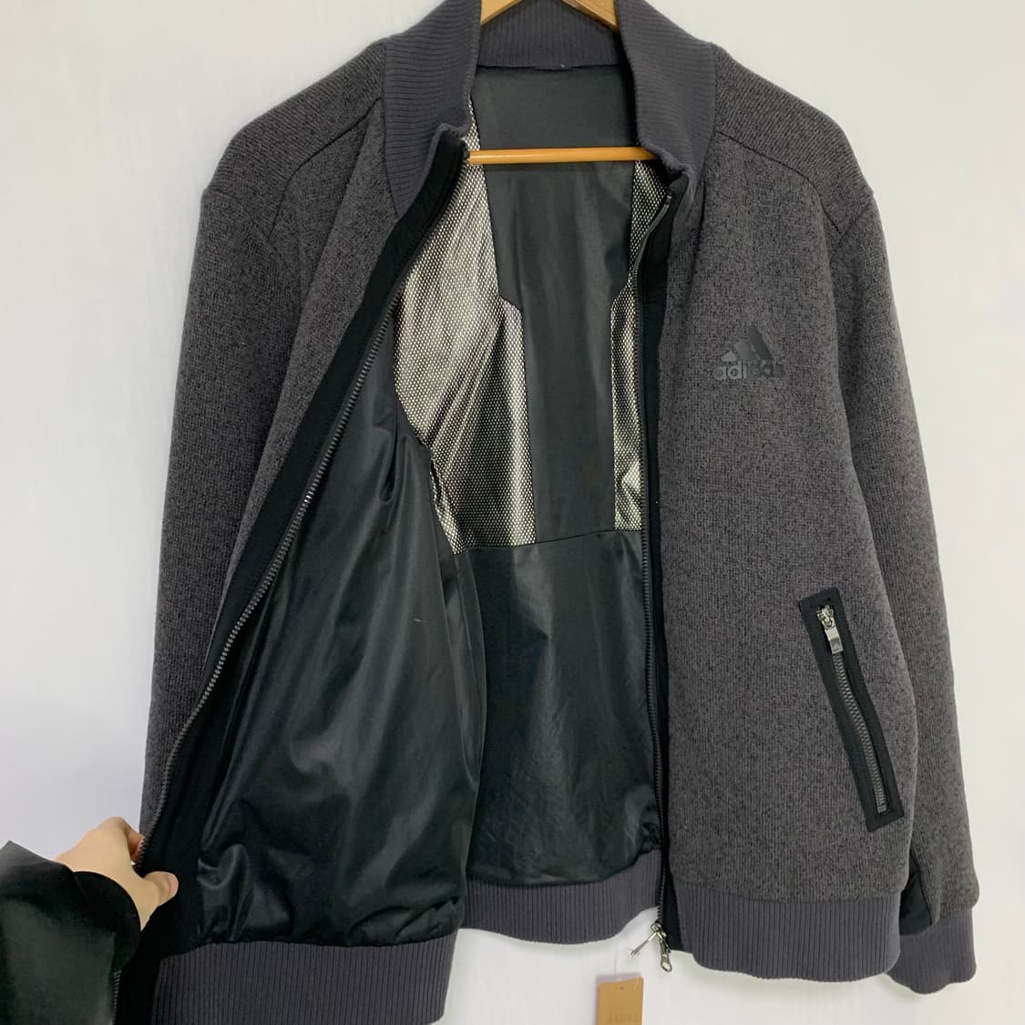 아디다스 빈티지 니트 집업 져지 바람막이 차콜 L 상품이미지5