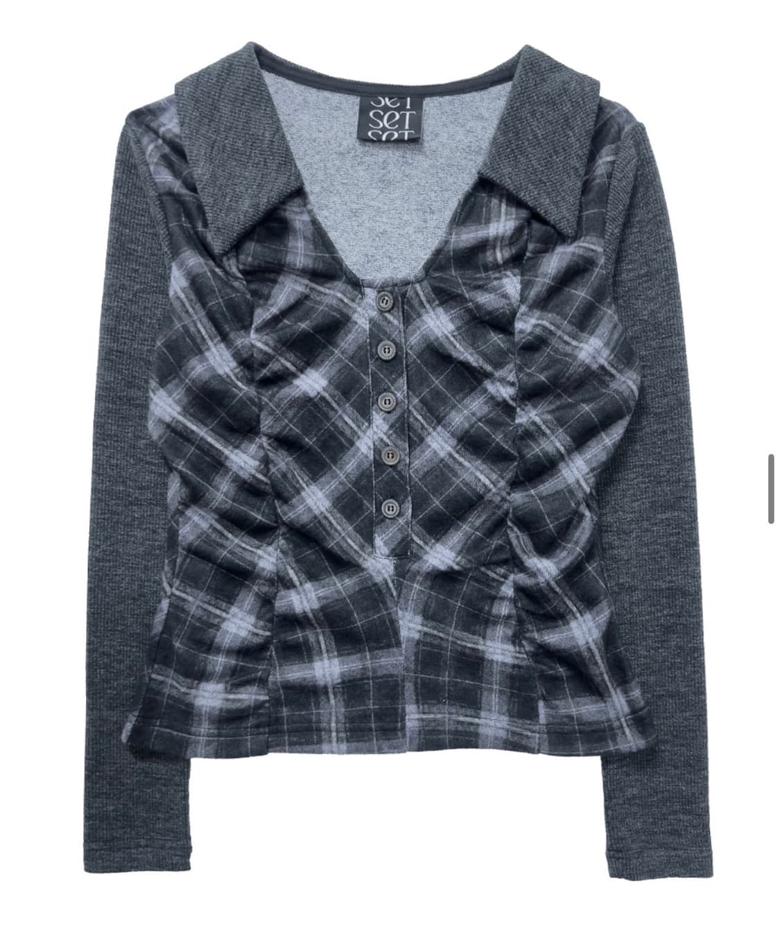 쎄쎄쎄 라비린스 체크셔링탑 차콜 상품이미지1