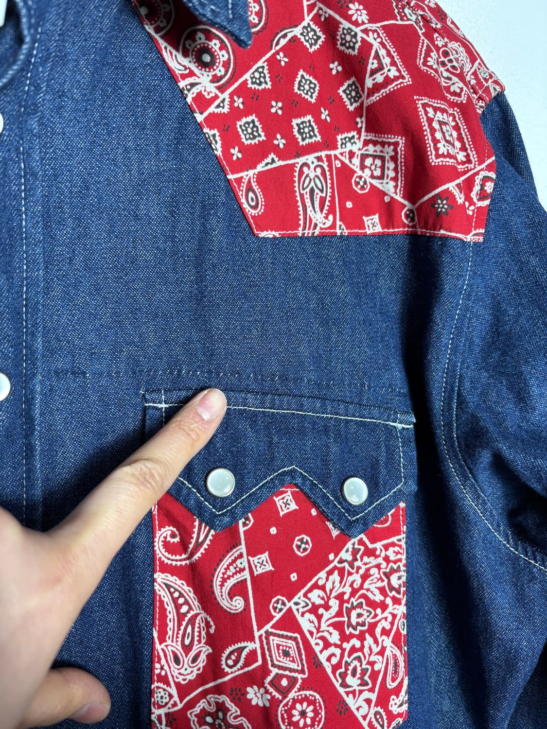 Prms 페이즐리 패턴 웨스턴 진청 데님 셔츠 상품이미지8