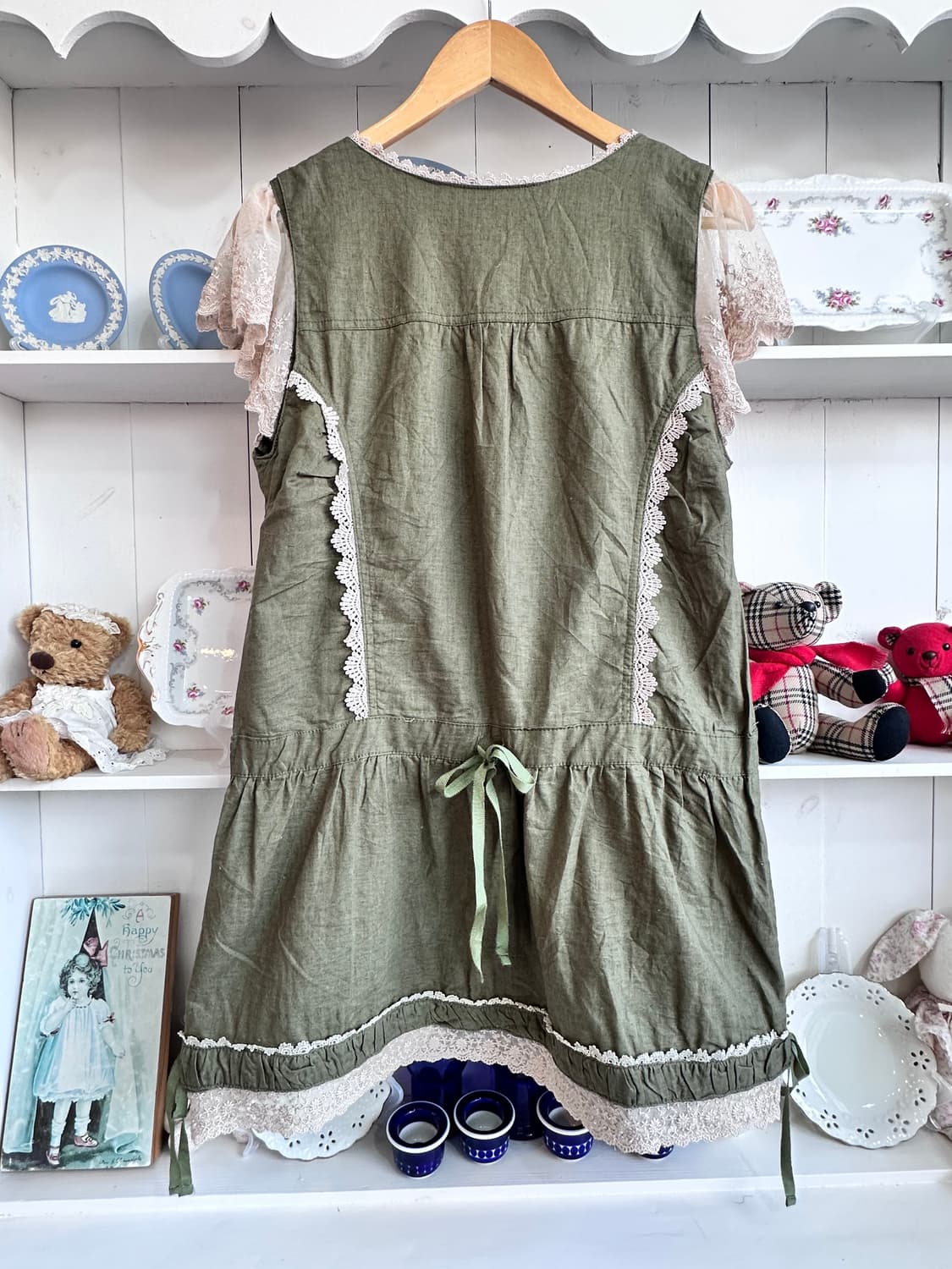 빈티지 레이스 장식 원피스 카키색 상품이미지4