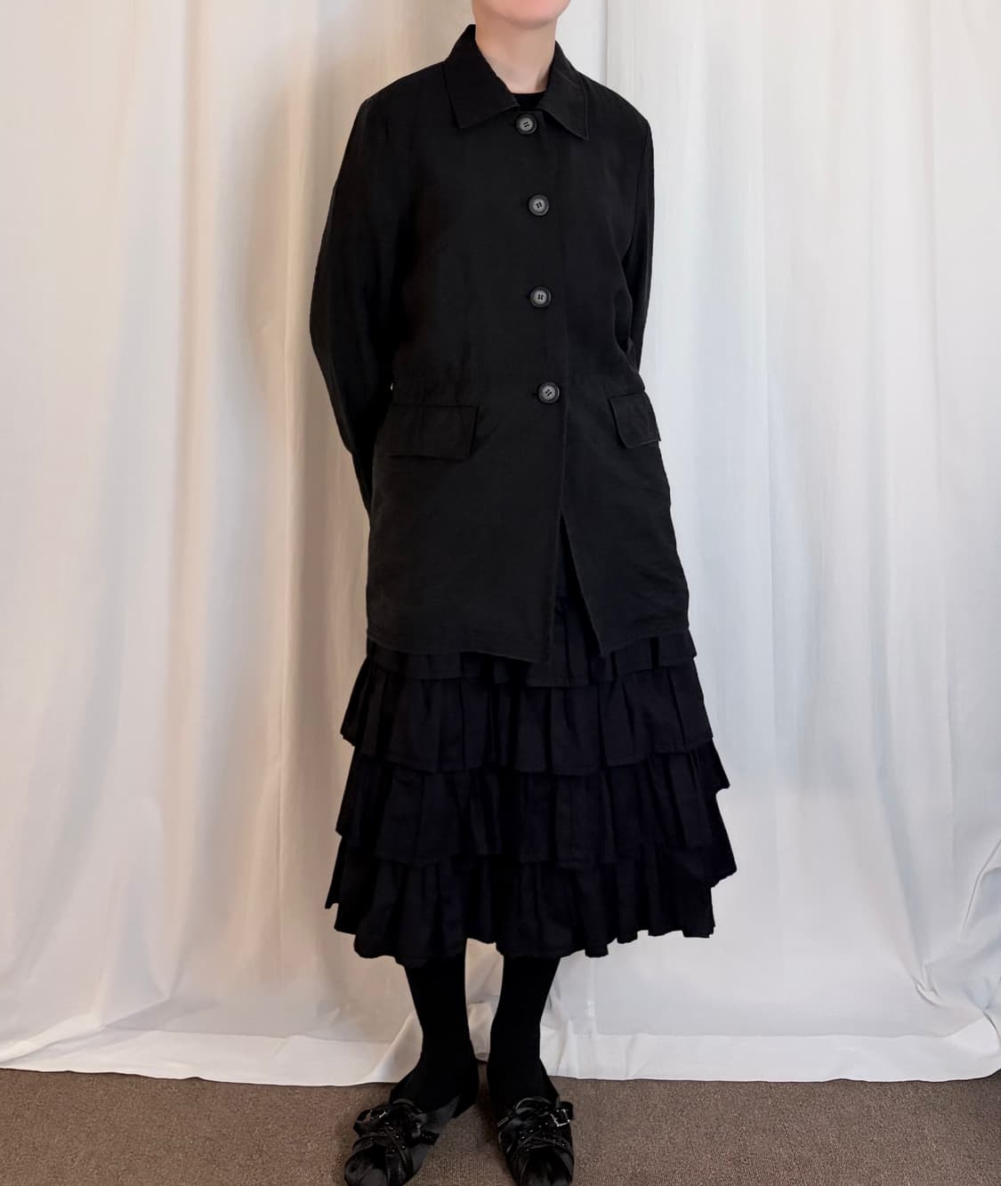 Four Button Half Jacket - Black 상품이미지3