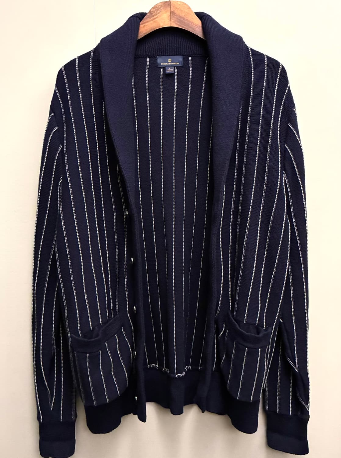 (L/103)브룩스브라더스 코튼 캐시미어 스트라이프 니트 숄가디건 상품이미지9