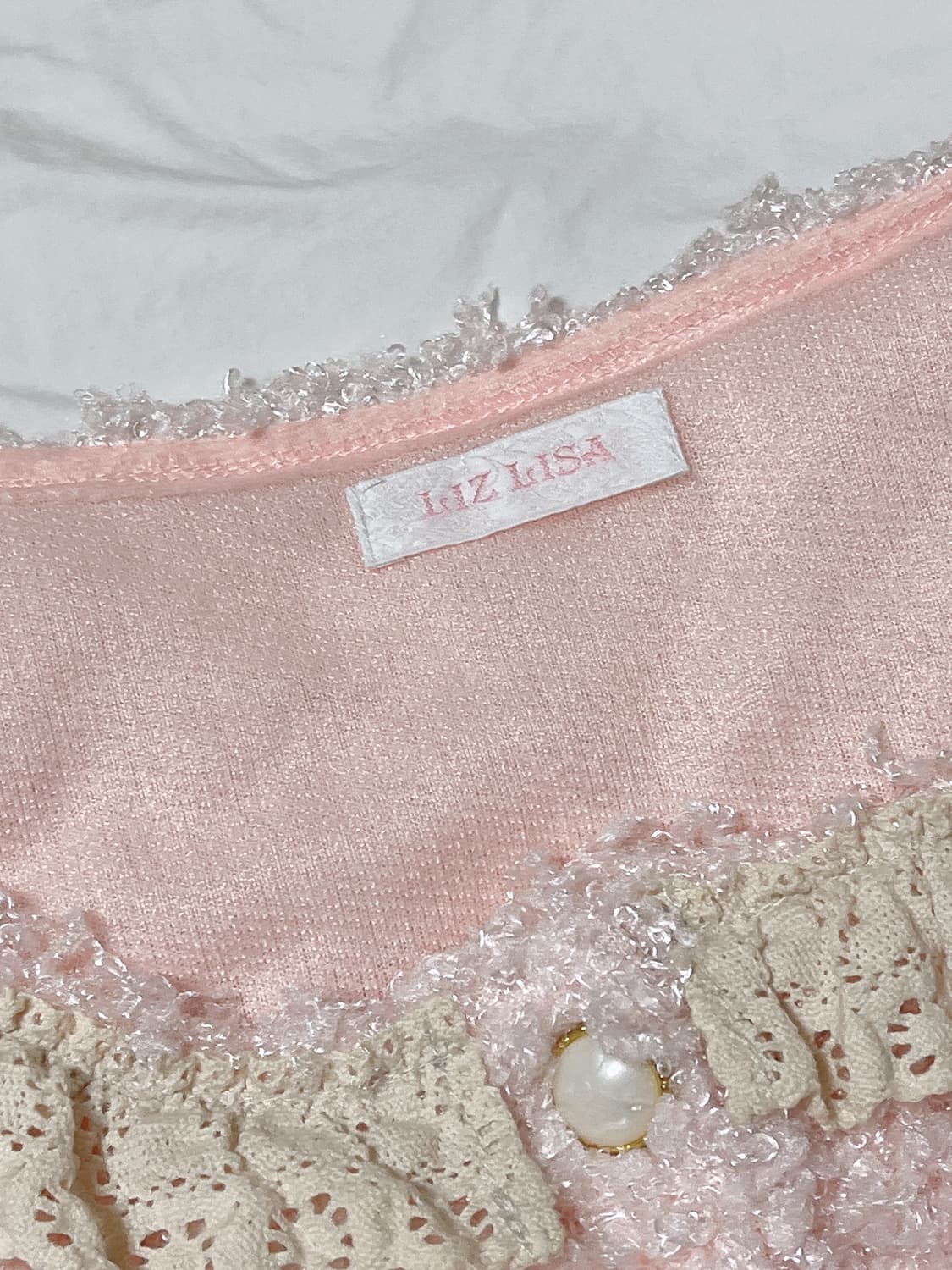 리즈리사 뽀글이 리본 니트 가디건 히메갸루 로걀 라떼갸루 핑크 빈티지 상품이미지2