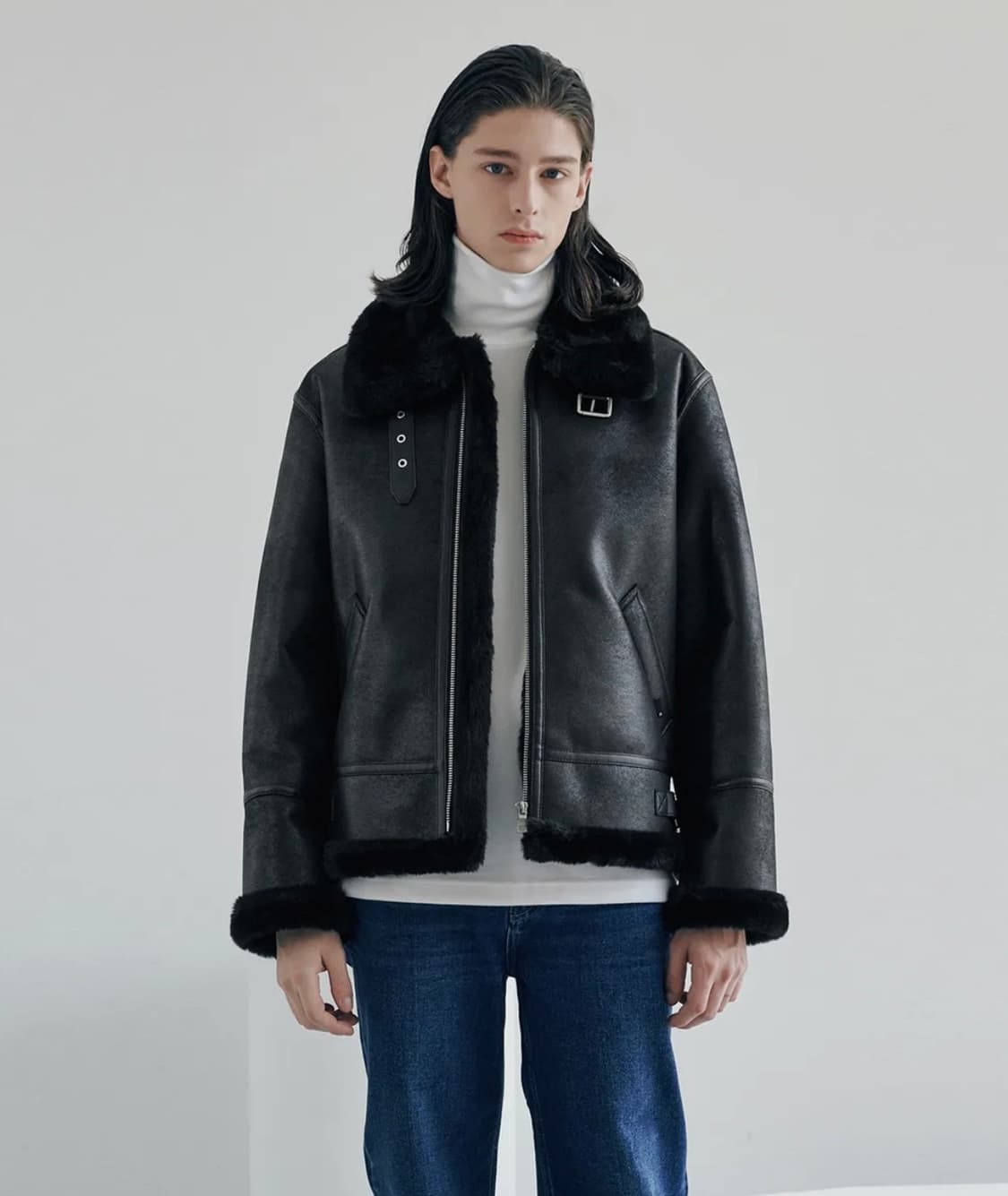 레프트서울 에비에이터 B-3 무스탕 자켓 블랙 상품이미지2