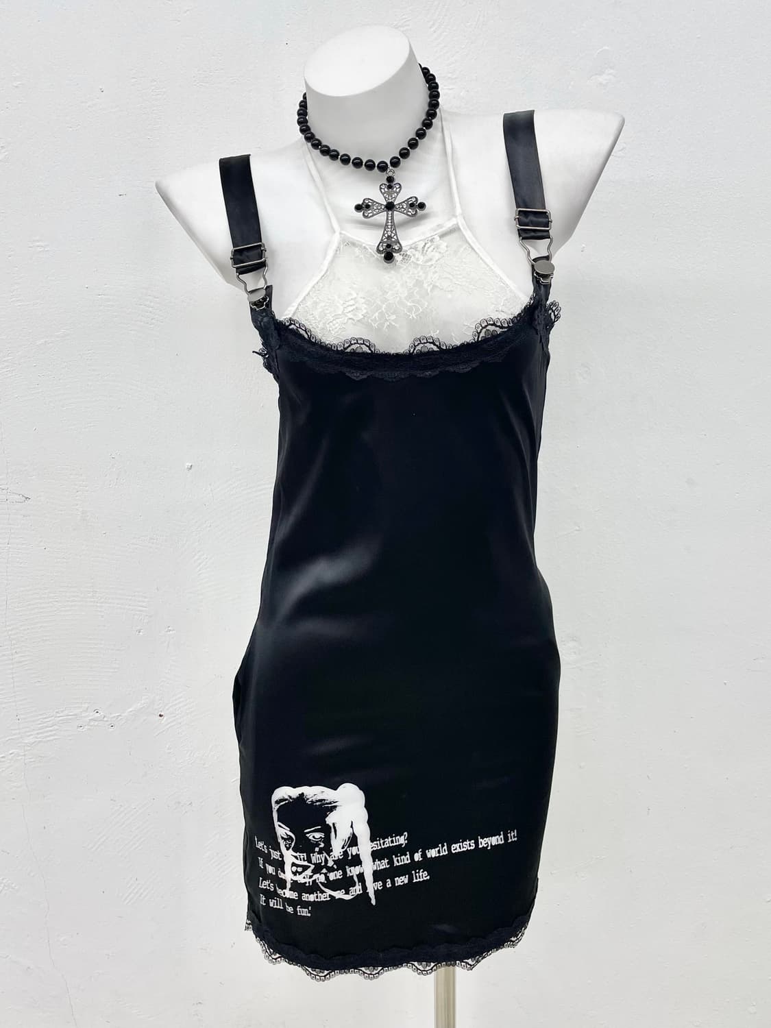 블랙 새틴 레이스 버클 슬립 상품이미지1