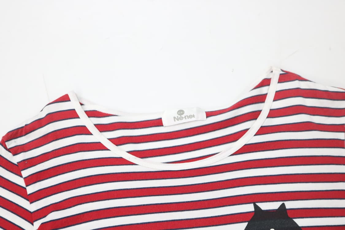 네넷 빈티지 냐 로고 레드 스트라이프 반팔티셔츠 상품이미지5