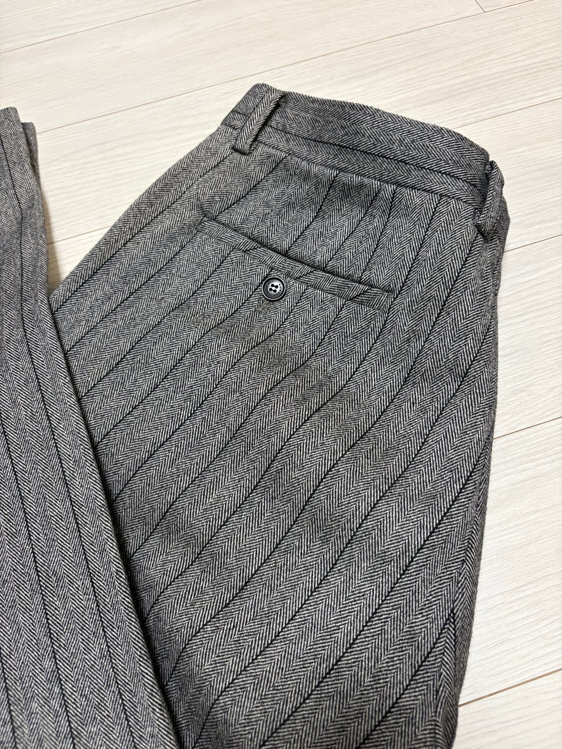 빈티지 그레이 와이드 울 스트라이프 슬랙스 33인치 상품이미지3