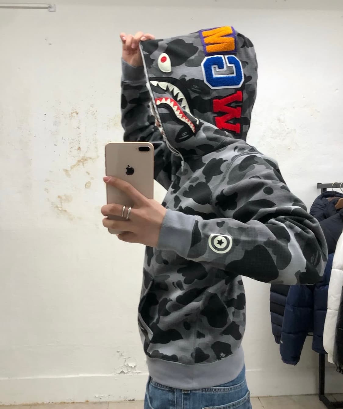 딱붙핏!! 베이프 흑계 샤크 후드 야광! 상품이미지1