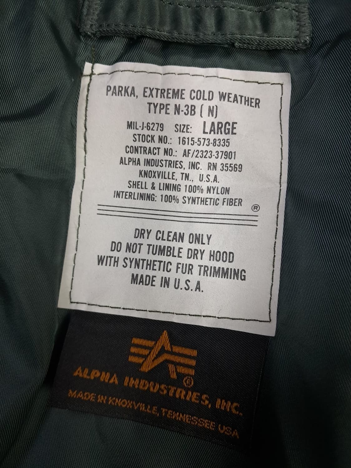 새제품 오리지날 미국제조 미공군 민수용 알파사 N-3B 파카 상품이미지3