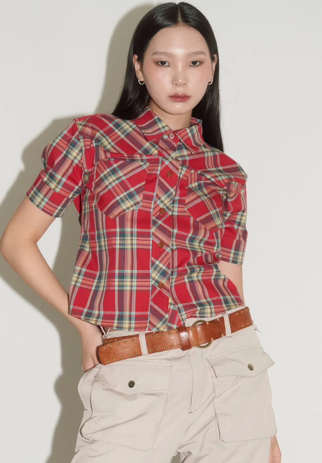 (1회착) 헤레틱 웨스턴 체크 쇼츠 슬리브 셔츠 상품이미지1