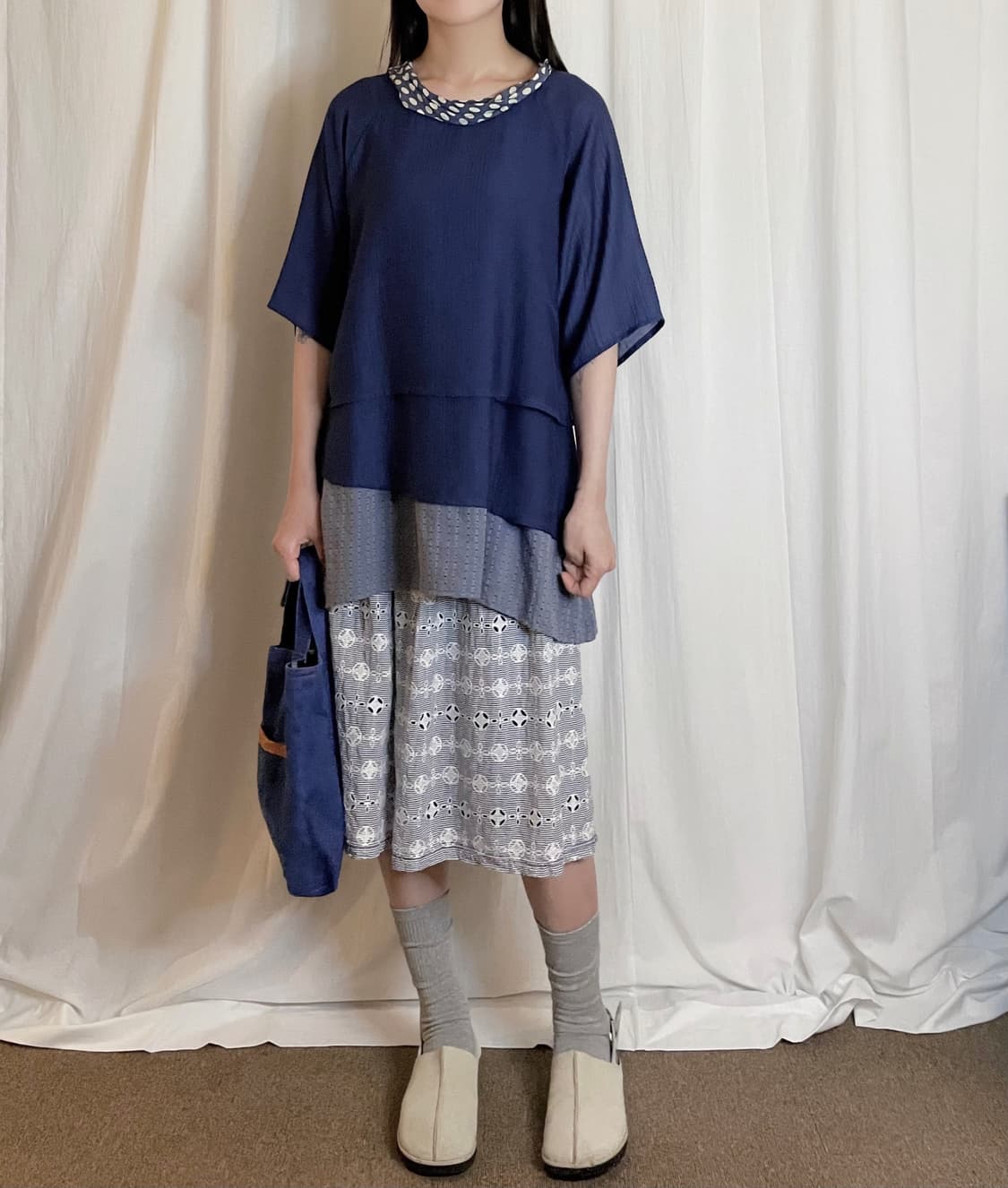 Layered Scarf Point Tshirt - Indigo Blue 상품이미지2