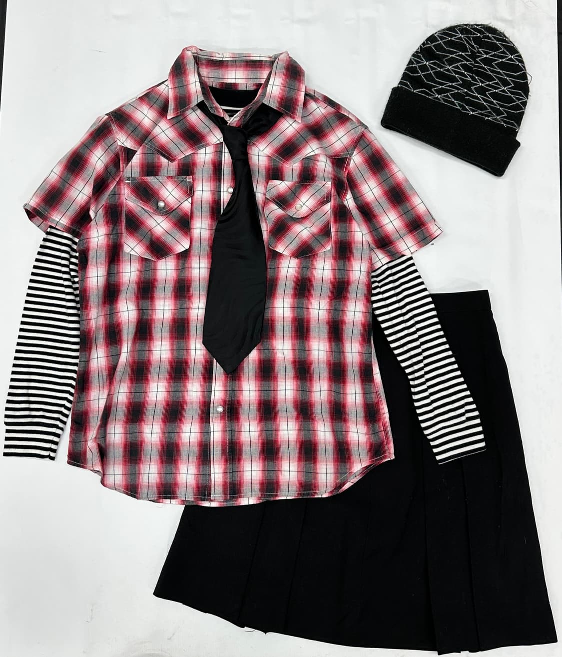 ♥️캐캐체 아무깔 체크 넥타이 코디세트♥️ 스커트 레이어드 펑크 빈티지 상품이미지2