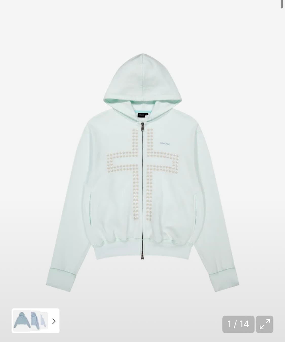 아캄 Cross Rhinestone Zip-Up Hoodie 상품이미지1
