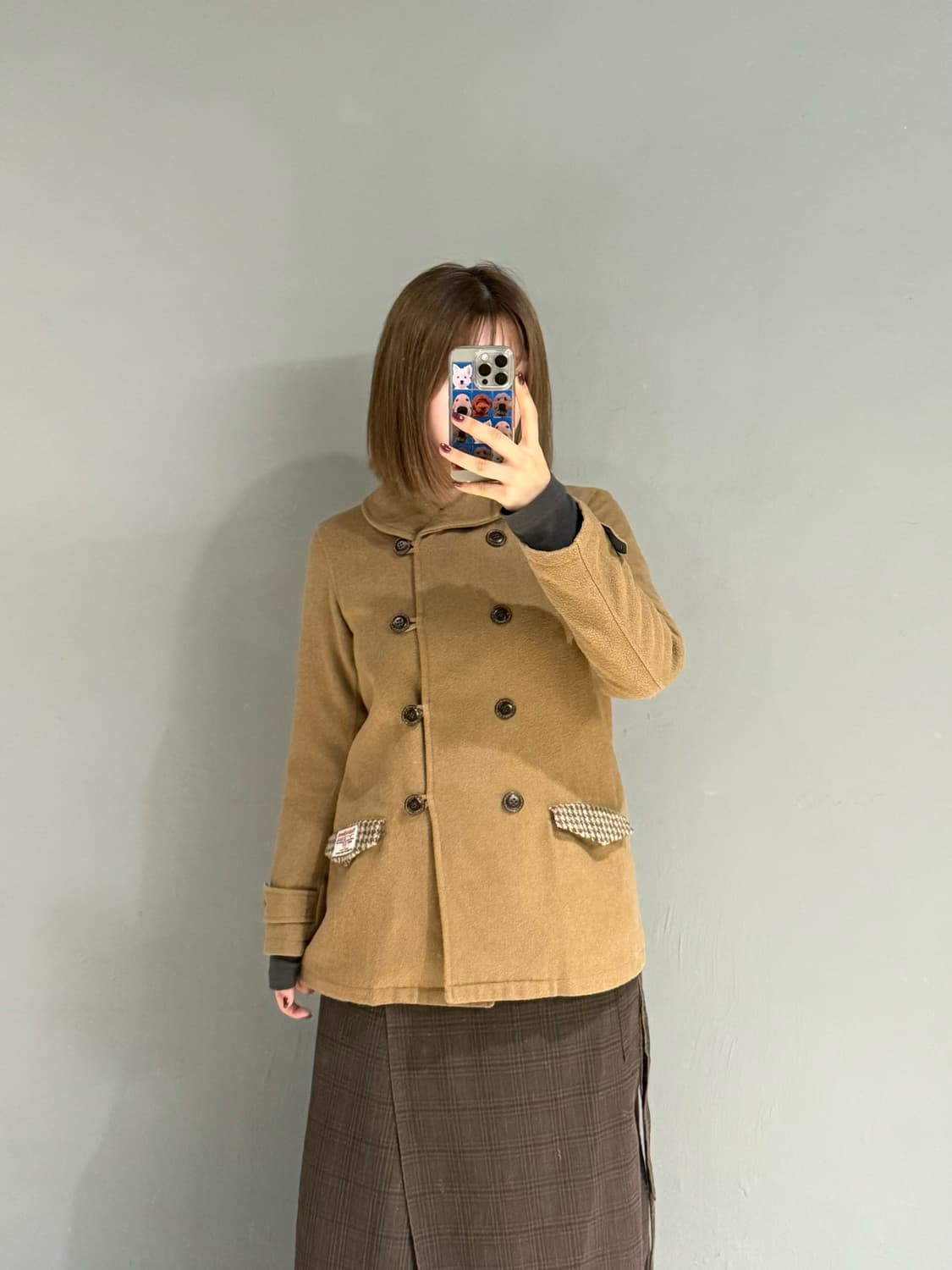 Harris tweed detail double button coat 상품이미지2