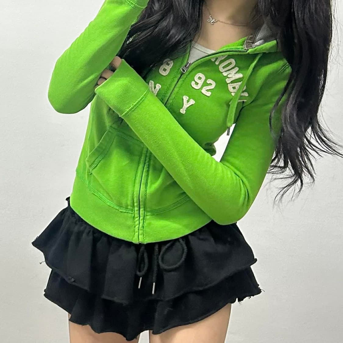 아베크롬비 y2k 여리핏 대대장 작사 걸즈 후드집업 희귀져지(XS) 상품이미지2