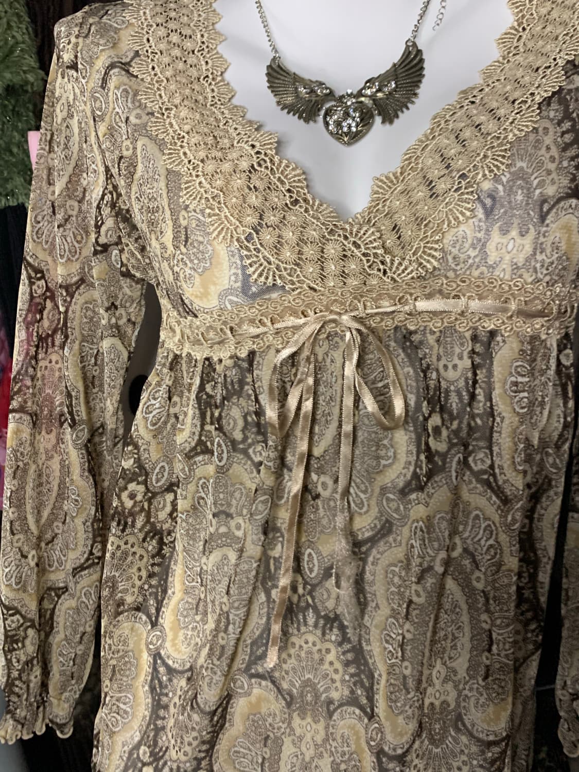 브라운 오리엔탈 모리 리본블라우스 상품이미지2