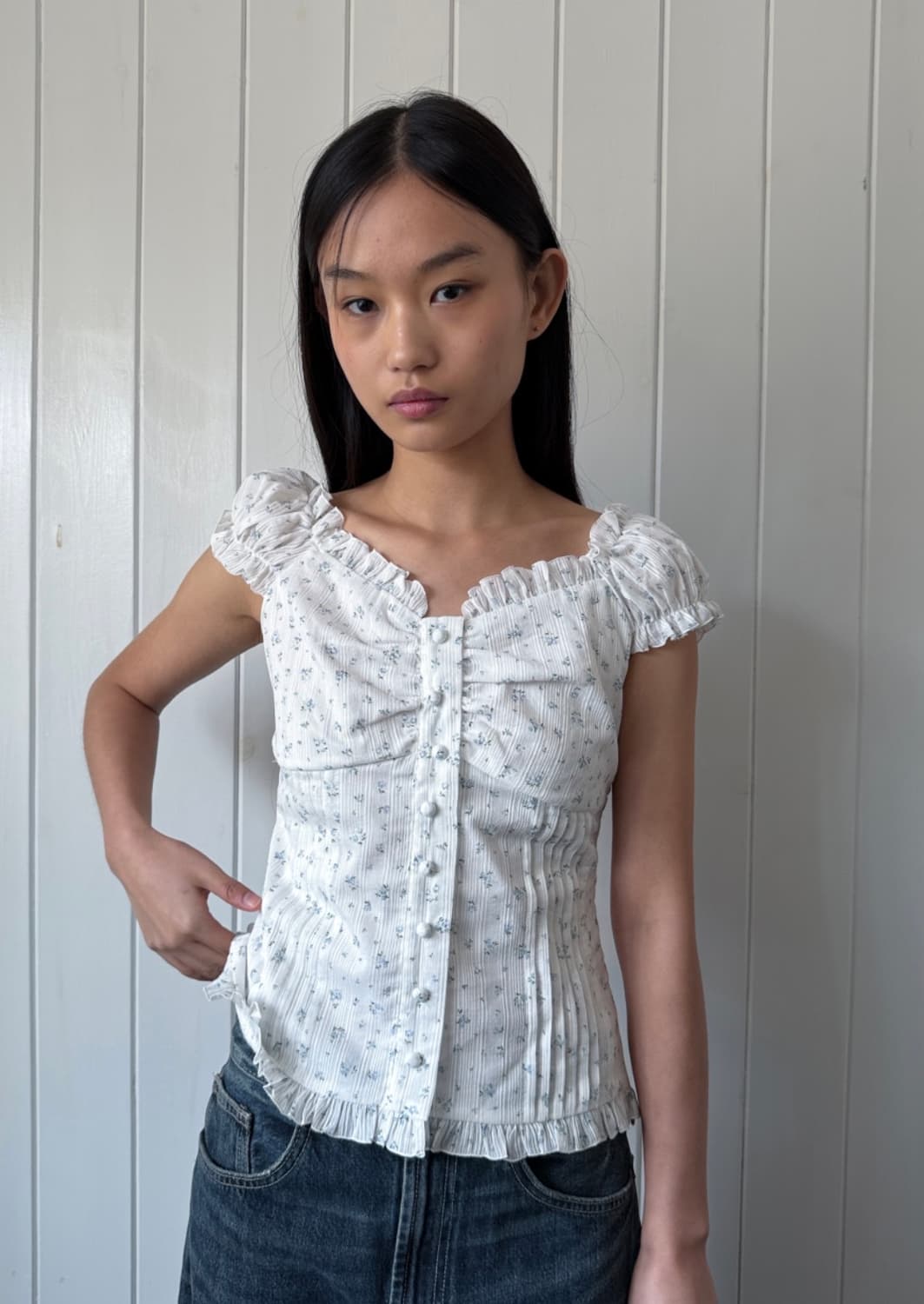 라츠유 엘라 블라우스 아이보리 Ella Blouse Ivory 플로럴셔츠 상품이미지1